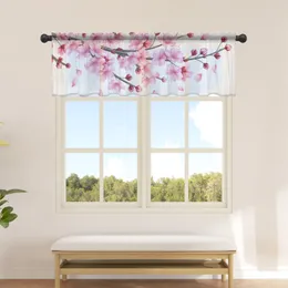 Spring Cherry Blossom Gradient Kitchen Small Curtain Tulle Sheer Short Curtain Bedroom Living Room Home Decor Voile Drapes