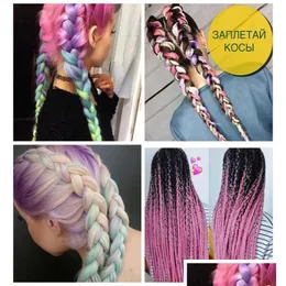 헤어 벌크 Ombre Kanekalon Jumbo Braids 24 인치 여성용 여성용 합성 클로 셰트 확장 섬유 핑크 그린 블루 6658582 드롭 배달 otyln