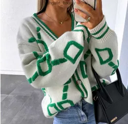 Frauen Sweater Designer Luxus-Pullover Strick-Strickjacke Mantel Omens Lose V-Ausschnitt Langarmbucher Buchstabe Jacke Größe S-XL