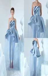 Azzi Osta 2019 Blue Jumpsuits PROMドレスシンプルなストラップレスネック安いセレブリティパーティーガウン