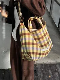 Totes 2024 Tote Bag Women Wintage Plead высокая емкость кошельки для плеч и сумочки Crossbody Girls Travel