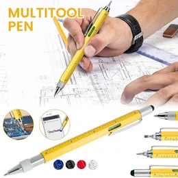 1pcs 6 em 1 caneta multitool com tela de fenda Toque na caneta DIY Woodworking com régua para material de escritório caneta esferográfica