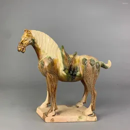 Estatuetas decorativas sancai esmalte amarelo escultura decoração de cavalos cerâmicos