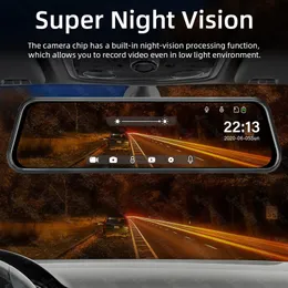 Jansite 10-calowy 2,5k+1080p samochód DVR dotykowy rejestrator wideo podwójny obiektyw tylnego widzenia lusterka