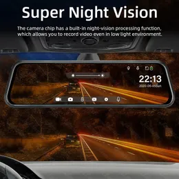 Jansite de 10 polegadas 2,5k+1080p DVR DVR Touch Screen Video Video Recorder Dual Lente traseira Mirror Dash Dash Cam Trop Camera Voice Control