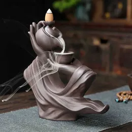 Искусство и ремесла дзен Будда рук водопад обратный благовоний горел творческий домашний декор держатель благовония Портативное керамическое кадром ручной работы L49