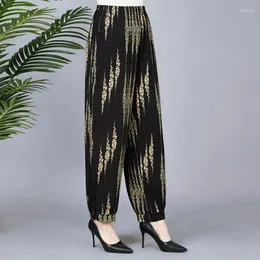 Frauenhose Primavera Estate Pantaloni Larghi Vintage Stampati Pendoli Elastici Alta Abbigliamento Femminile Tasche Moda Z59