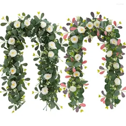 Decorative Flowers Flower Garland Floral Backdrop Fake Vine Wedding Decoration 6.2 Ft Wall For Party Pography Props