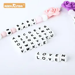 300pcs حبات رسالة السيليكون 12 مم alphabet bead baby teether food grad