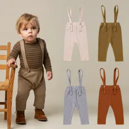 ズボンのズボンズボン秋の幼児オーバーリーコットンサスペンダーパンツベビーガールズボーイズソリッドレギンスロンパーキッズ服