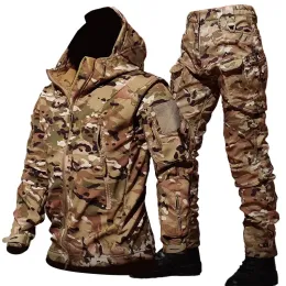 Тактическая мягкая раковина камуфляжная куртка устанавливает мужские армейские ветряные ветры водонепроницаемая охотничья одежда Каму