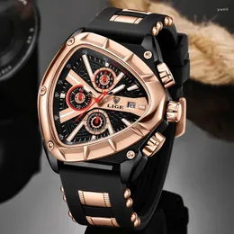 Wristwatches LIGE Quartz Man Watch Fashion Silicone Strap Irregular Shape Creative For Men Waterproof Luminous Chronograph