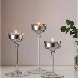 Titulares de velas vidro estético rústico vidro de cilindro claro personalizado portador europeu aniversário romântico portavelas decoração