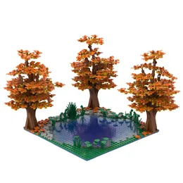 MOC Creative Lake Tree Autumn View Scene Building Blocks Assembly Maple Bricks Toys for Children Gifts Home Decoration