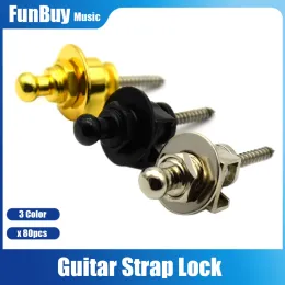Hängare 80st Metal Guitar Strap Lock Botton Straplocks för elektrisk akustisk gitarr Basband Lås svart/guld/silver