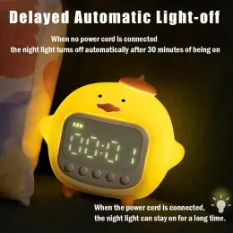 LED Time Display Snooze Mode Alarm Clock with Sleep Timing Night Light Hug Duck Children Desk Smart Alarm Clock for Bedroom