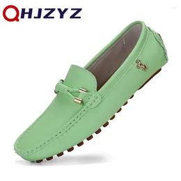 Casual Shoes Green Leather Loafers Män handgjorda sommarslipning Kör pappa Mockasins Comfy Male Sapatos Masculinos