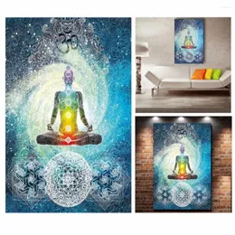 Wandteppiche 7 Chakra 150 200 cm Buddha Ethnische Wandhänge Wandtee Blau Tonbettspannung 2024