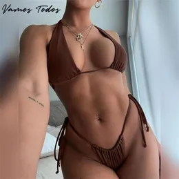 Vamos Todos Summer Brown String Bikini 2 Peças Conjunto de mulheres Sexy Beach Roupe