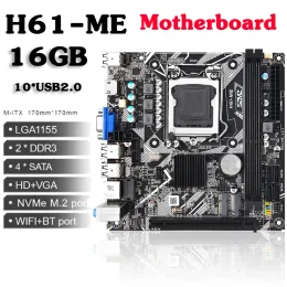 Материнские платы H61ME 16GB MINI ITX Motherboard LGA 1155 Поддержка NVME M.2 и Wi -Fi Bluetooth Ports H61 Placa Mae 1155 Офисный ПК DDR3 База 1155