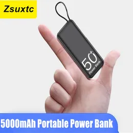 5000 мАч построил кабельный мини -питание для iPhone 14 Samsung Xiaomi Huawei Oppo vivo OnePlus Battery Case Pack Bank Power Bank
