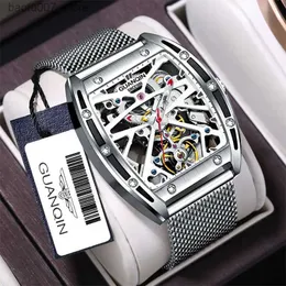 Orologi da polso Guanqin Scheletro di lusso Tourbillon Mens automatico ES Sapphire Glass in acciaio inossidabile cronografo automatico Relogio Masculino