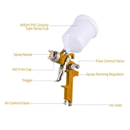 Geevorks sprayer z pistoletem grawitacyjnym Grawitacją Anifrush Faint narzędzie do malowania Pistolet z dyszami 3pcs do mebli samochodowych pomalowany