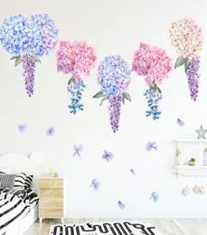 Purple Lavender Hydrangea Flowers Wall Stickers Kids Girls Room Background Wall Tattoo Home Decor Wall Decals Art Hanging Mural7337532