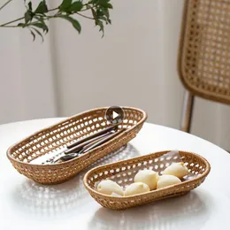 Rattan Aufbewahrungsschale Oval Korb handgewebte Korbschale Brotkorb Obst Fruchtfaktor Frühstücksbox Home Küchendekoration