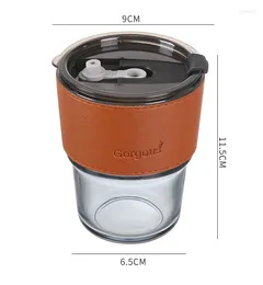 Wine Glasses 1pc Insulated Glass Tumbler With Lid - Thick Wall Coffee And Iced Tea Cup Anti-Slip Leather Sleeve