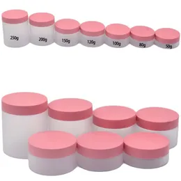 50 80 100 120 150 250g Jarros de plástico para animais de estimação Máscara de falhas fébitos de máscara facial de creme de rosto cosmético com tampa rosa fosco 25pcs