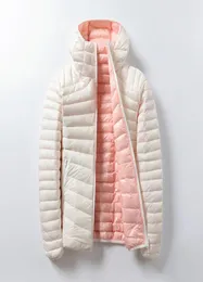 Women039S Jackets Down Jacket Women Ultra Light Hooded Basic Jacket Feather Feather Double Side 가역 따뜻한 코트 5907990