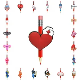 Cover 50Pcs Medical Stethoscope PVC Pen Cover Heart Pencil Topper Caps Cartoon Straw Charm Teacher Student Stationery Wholesale