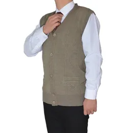 Höst- och våren ren färgtröja Vest Men Sticked Cardigan Suit Vest Korean Style Wool Suit Vest Slim Fit Waistcoat A71