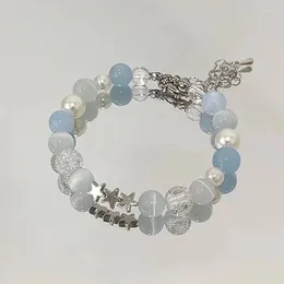 Bangle Harajuku Pentagram Pearl Beaded Armband For Women Estetic Cute Star Blue Glass Ball Y2K SMEEXKE Gifts