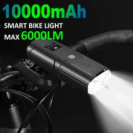 Newboler Smart Bicycle Light Front 10000MAHバイクライト6000ルーメン防水USB充電MTBロードサイクリングランプバイクアクセサリー