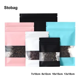 Stobag 100pcs Renk Mat Yiyecek Ambalajı Ziplock küçük çanta, şeker atıştırmalık çay fıstığı için pencere kapalı depolama ile yeniden kullanılabilir kese