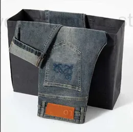 Men's Jeans designer lowewe Embroidered Spring and Autumn New Product Slim Fit Elastic Versatile Dark Small Straight Leg Pants Four Seasons 4LOI FXKU