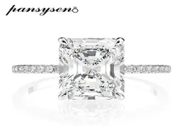 Pansysen Real 925 Sterling Silver Emerald Cut Oluşturan Moissanite Elmas Alyans Kadınlar İçin Lüks Teklif Nişan Yüzük C5039306