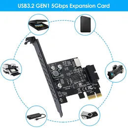 PCI-E 1x para USB 3.2 Gen1 5Gbps 20pin Cabeçalho do painel frontal (para o cabeçalho do painel frontal tipo C) Painel frontal Painel RISER CARTÃO