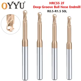 Oyyu hrc55 2 Flute Deep Groove Ball Nose Mill Long Sheam Fliging Cutter R0.5 R0.75 R1 R1.25 R1.5 карбид вольфрамовой сталь 50 л.