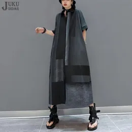 Korean Style Painting Fashion Summer Woman Long Black Shirt Dress Vintage Printed Casual Loose Fit Big Size JJXD513 240411