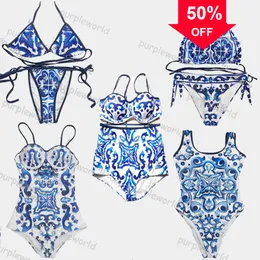 Wysokiej jakości damski projektant strojów kąpielowych seksowne bikini oferuje nową modę damską stroju kąpielowego niebieską białą porcelanę jacquard zestaw bikini klasyczny luksusowy garnitur kąpielowy