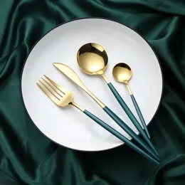 4st Black Gold Fork Spoon Knife Rostfritt stål Cutsly Set Silverware Tabellery Chopsticks Modervist Tea Spoon Flatware Set