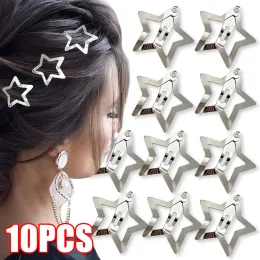 2-10pcs/set y2k sliver star hair clips for girls women cute metal hollow out pentagram bb barrettes hair accessories head lead lead