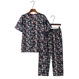 XL-6XL MONGRANDMA PIJAMAS İÇİN Büyük Boyut Gece Takım Kısa Kollu Pijama Femme Baskı Hırdi Ev Kıyafetleri