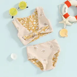 0-3y Baby Swimwear Girls Girls Bikini Set Summer Floral Leopard Bow Buffle Bathing Abitudiale con costumi da bagno per bambini