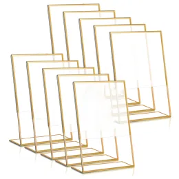 Porta del segno acrilico Frame in oro Cancella tavolo da nozze Cravatte Ternocardi del menu Stempo di display Stemi di immagini posteriori inclinati