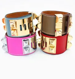 Top Quality Punk Bracelets Wide Smooth Genuine Leather Bracelets Bangles For Women Men H Bracelet Statement Jewelry YX0204778369