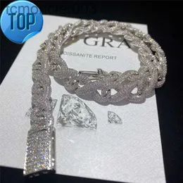 Full Iced Out Classic Box Clasp Moissanite Cuban Link Chain Fine Hip Hop Men Jewelry Necklace Bling Diamond E8JM